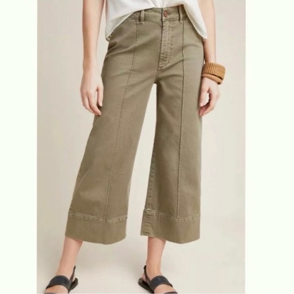 Anthropologie Pants - by Anthropologie Chico pants  olive green wide leg cropped size 10 casual pants